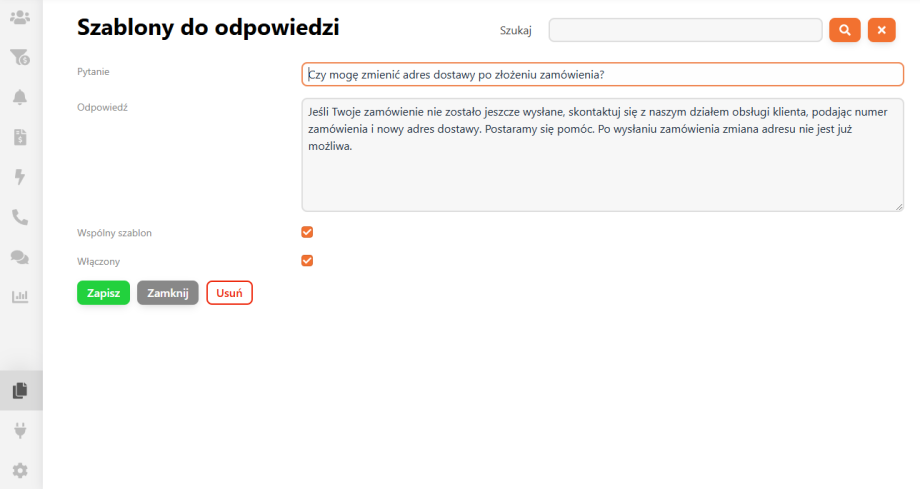 Szablony do odpowiedzi Szablony do odpowiedzi