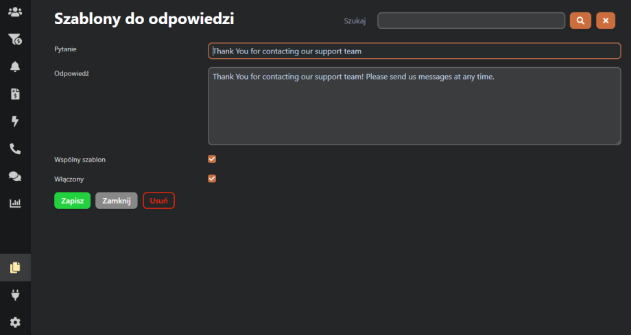 Szablony do odpowiedzi Szablony do odpowiedzi