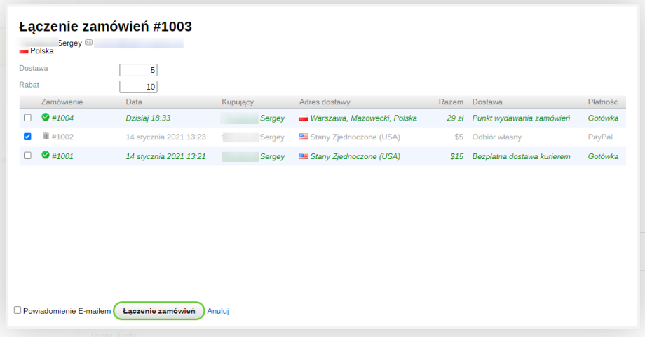 Łączenie zamówień Łączenie zamówień