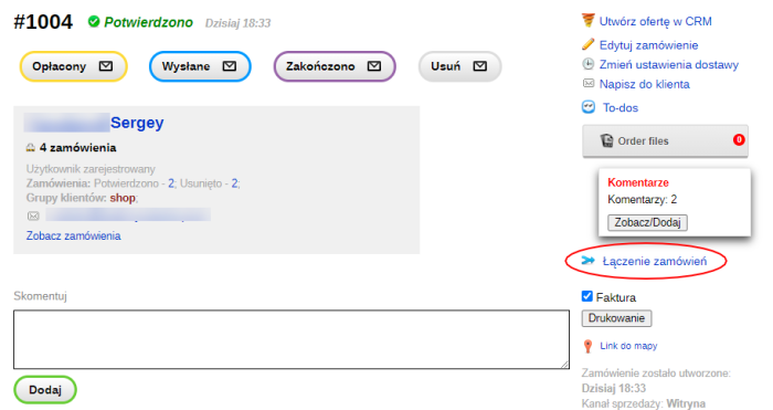 Łączenie zamówień