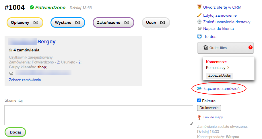 Łączenie zamówień Łączenie zamówień