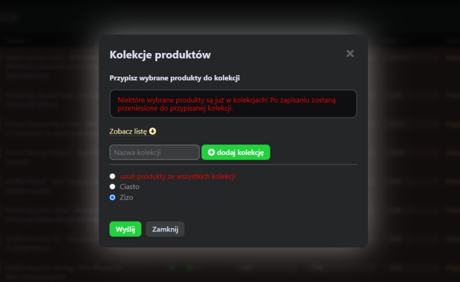Kolekcje produktów Kolekcje produktów