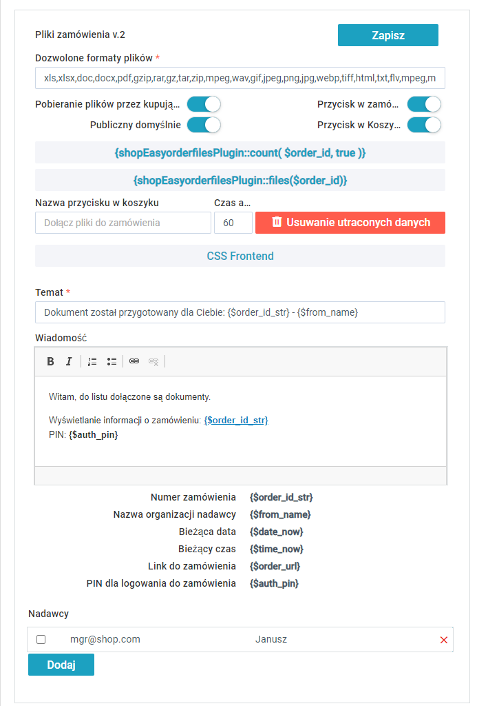 Pliki zamówienia Pliki zamówienia
