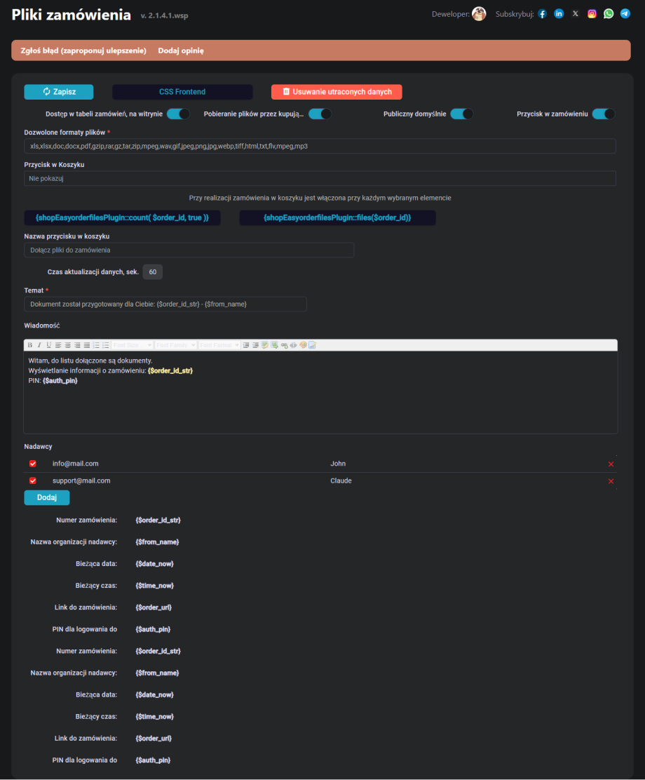 Pliki zamówienia Pliki zamówienia