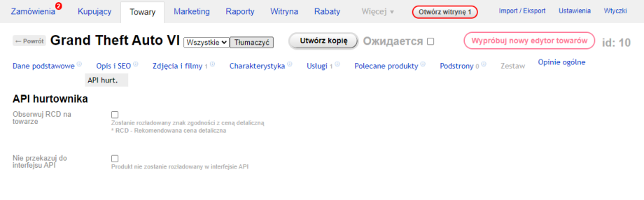 API hurtownika API hurtownika