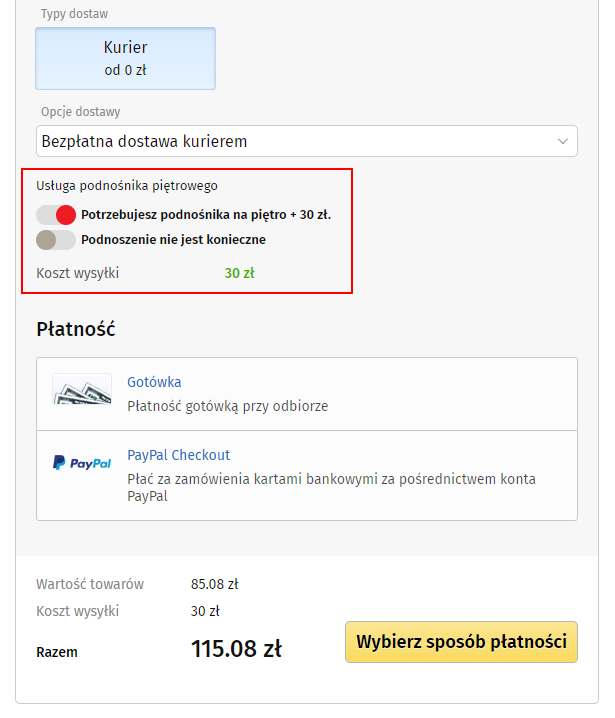 Usługa Podnoszenie do koszyka