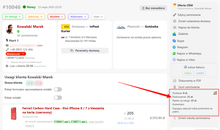 Usługa Podnoszenie do koszyka