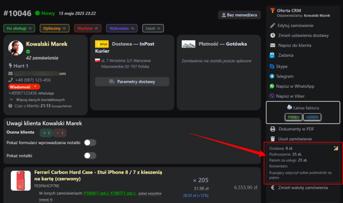 Usługa Podnoszenie do koszyka
