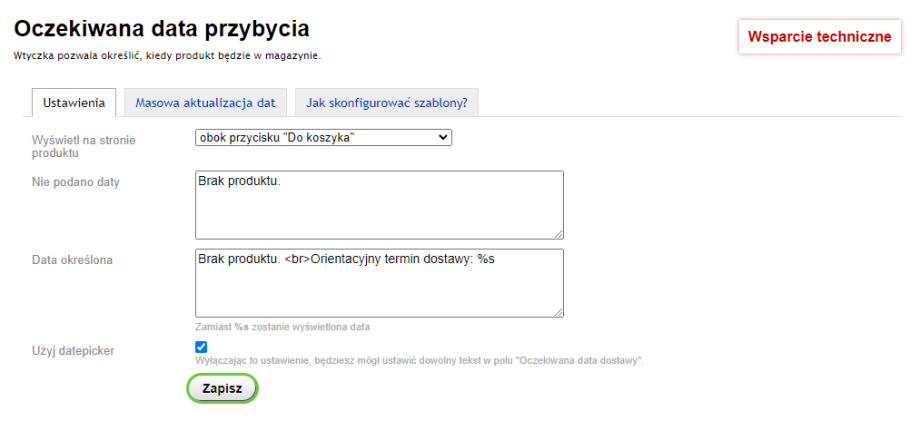 Oczekiwana data przybycia