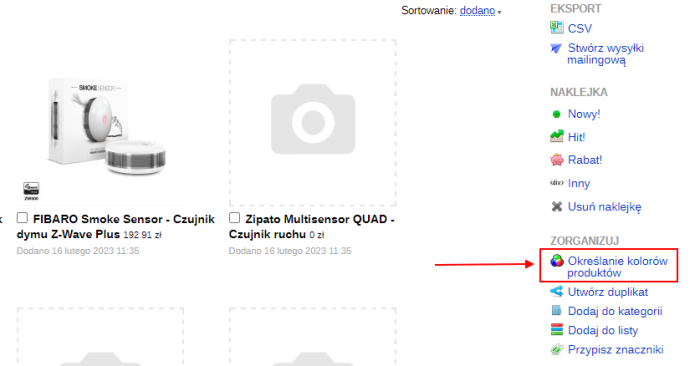Określanie kolorów produktów
