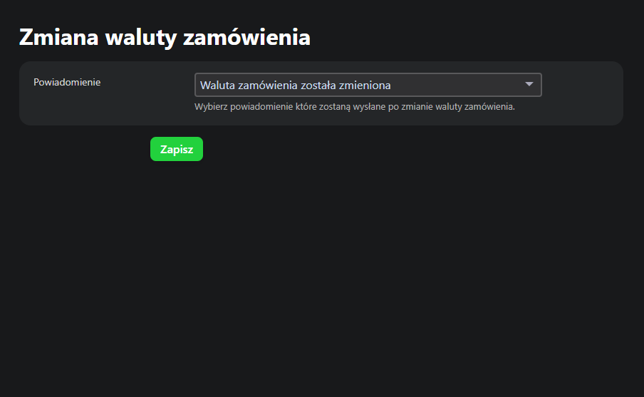 Zmiana waluty zamówienia Zmiana waluty zamówienia