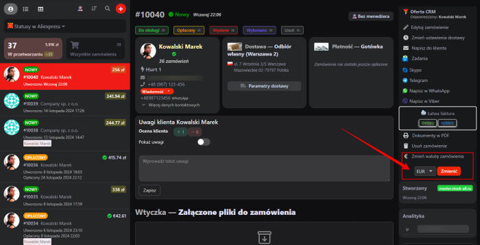 Zmiana waluty zamówienia