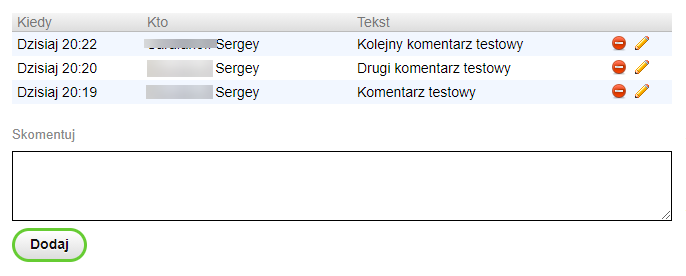 Komentarze do zamówień Komentarze do zamówień