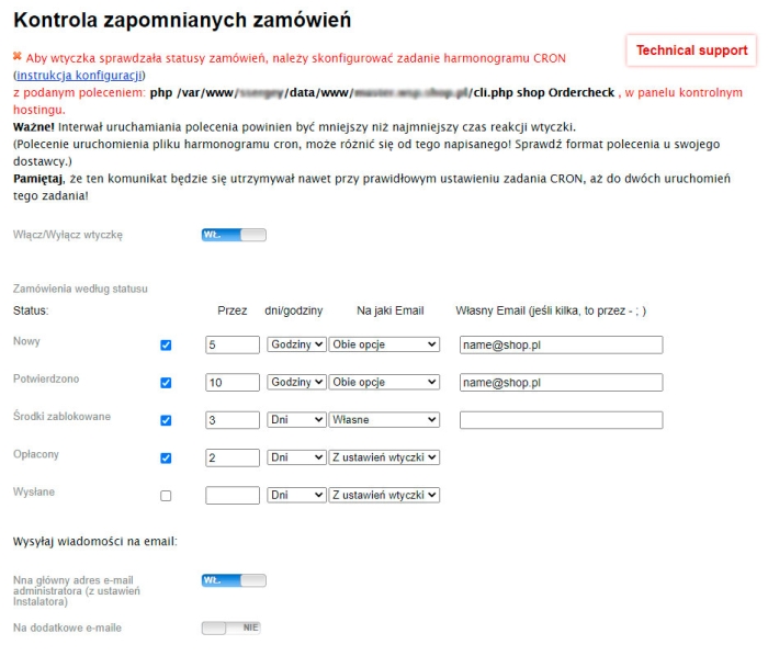 Kontrola zapomnianych zamówień