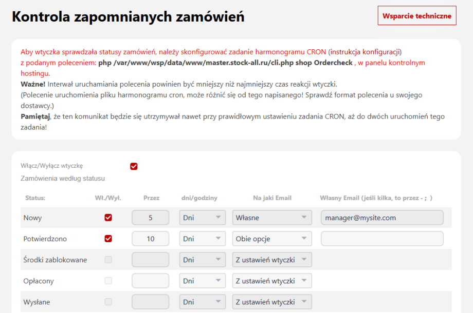 Kontrola zapomnianych zamówień