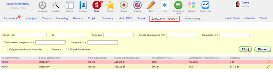 Księgowość długów i nadpłat