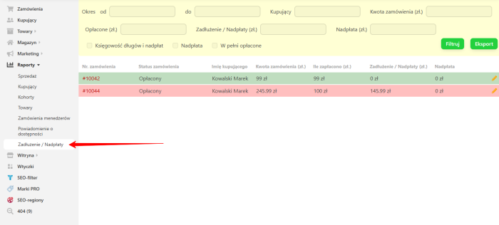Księgowość długów i nadpłat