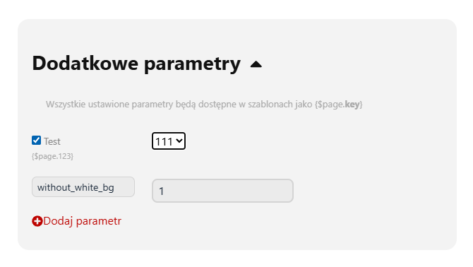 Zarządzanie dodatkowymi parametrami (witryna)