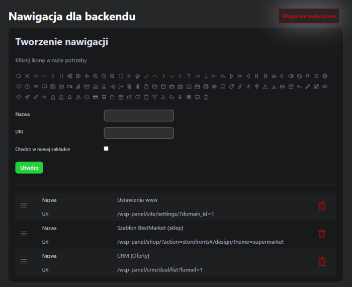 Nawigacja dla backendu