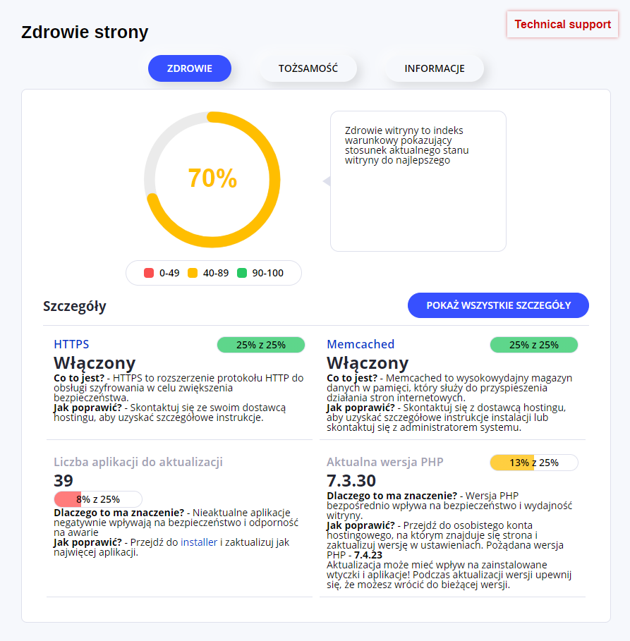 Zdrowie strony Zdrowie strony