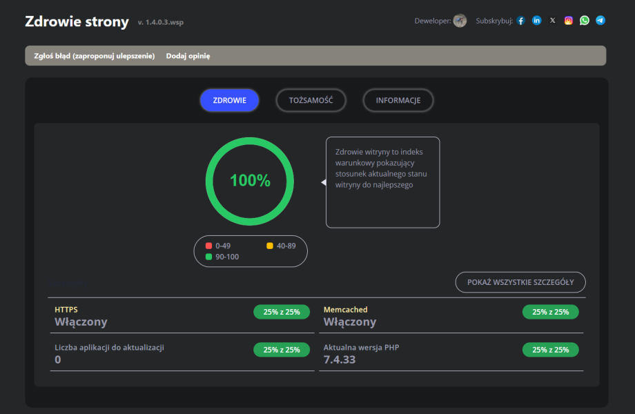 Zdrowie strony Zdrowie strony