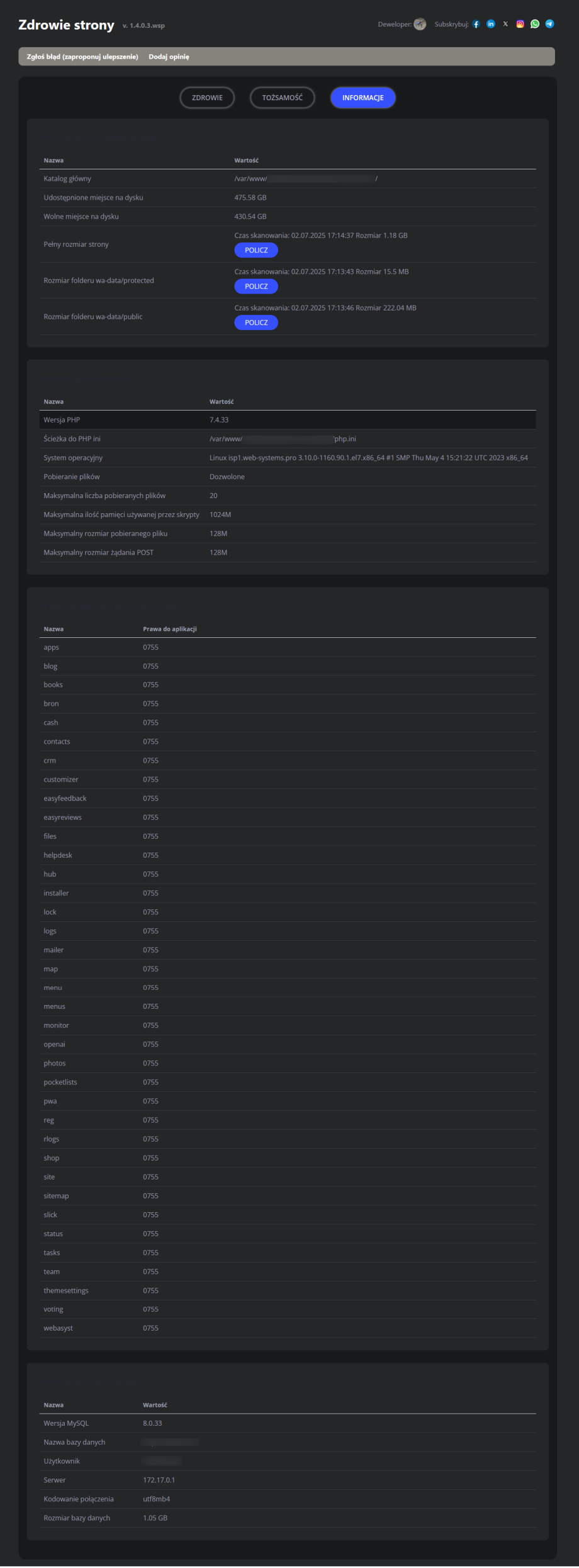 Zdrowie strony Zdrowie strony