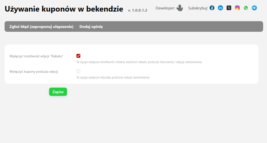 Używanie kuponów w bekendzie Używanie kuponów w bekendzie