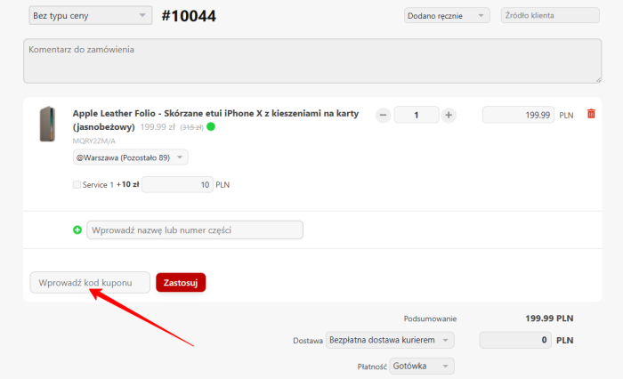 Używanie kuponów w bekendzie