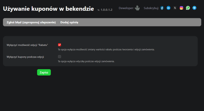 Używanie kuponów w bekendzie
