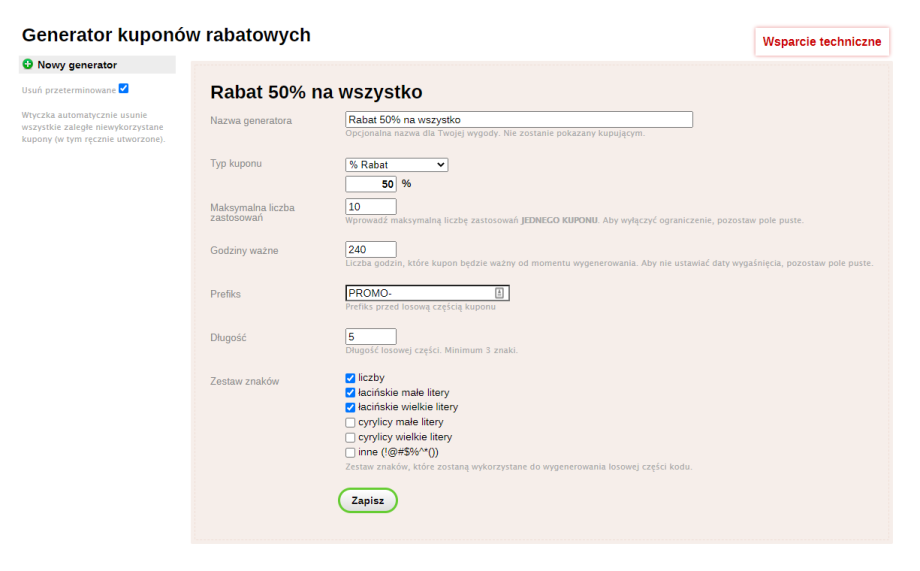 Generator kuponów rabatowych