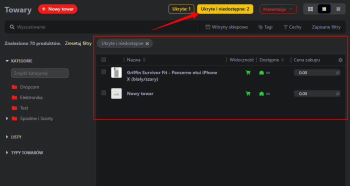 Wyłączone produkty