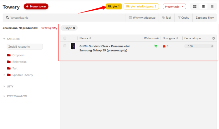 Wyłączone produkty