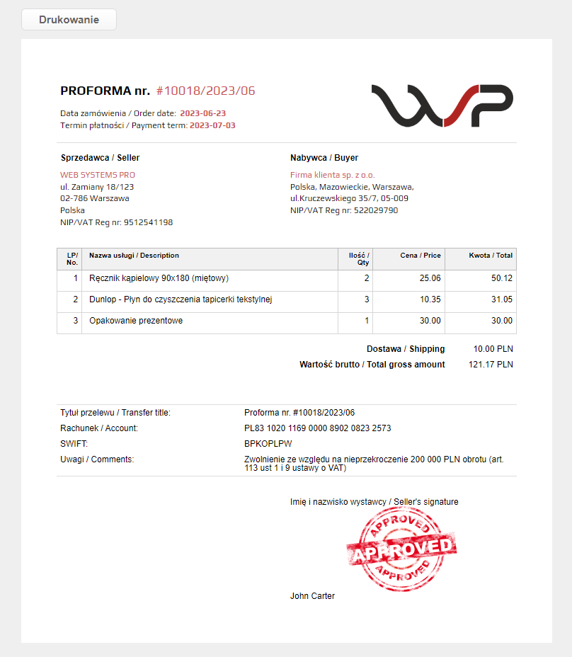 Proforma PL Proforma PL