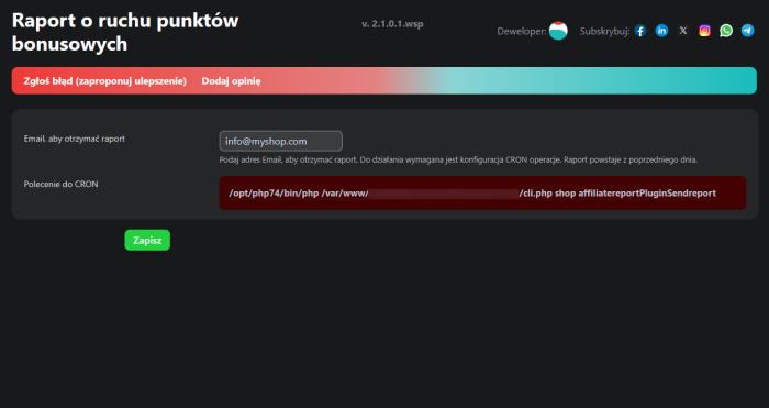 Raport o ruchu punktów bonusowych