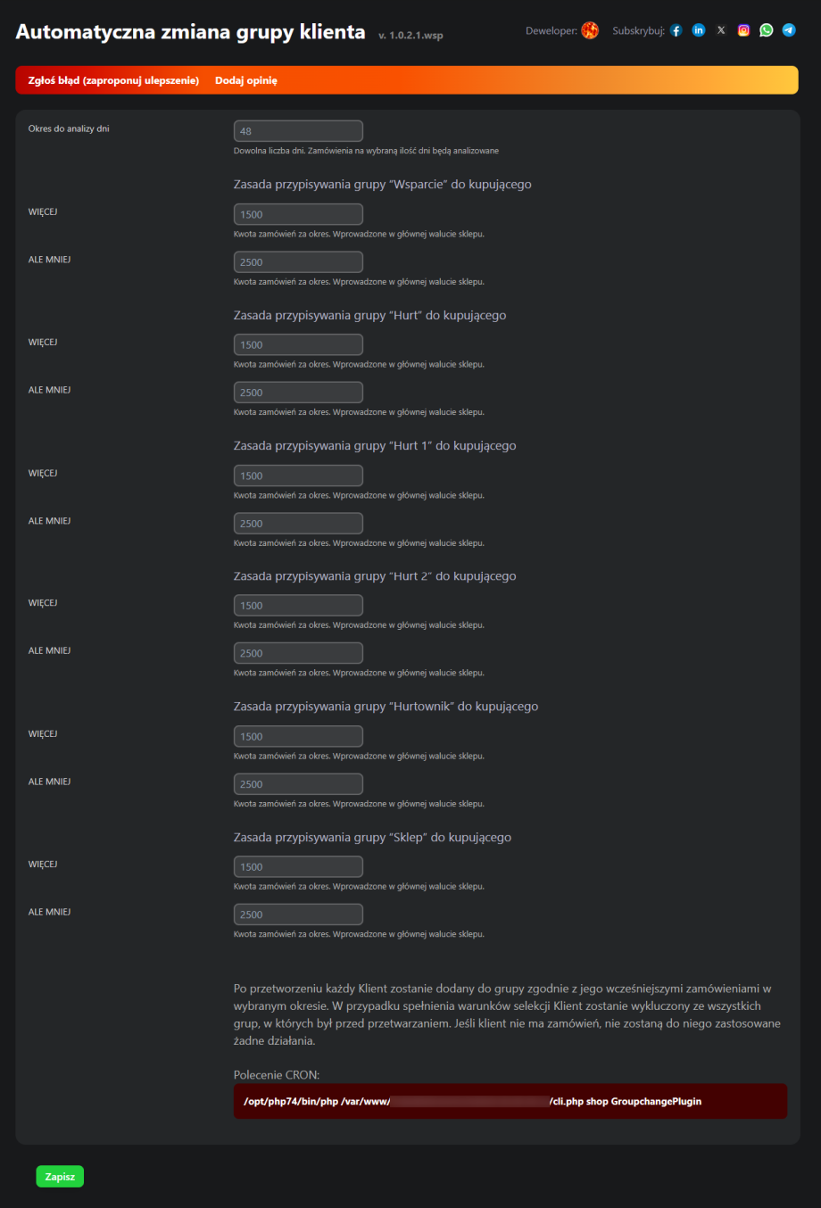 Automatyczna zmiana grupy klienta