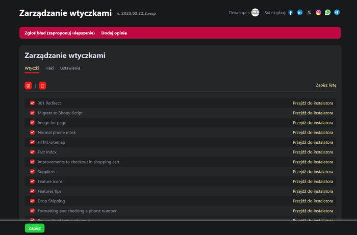 Zarządzanie wtyczkami