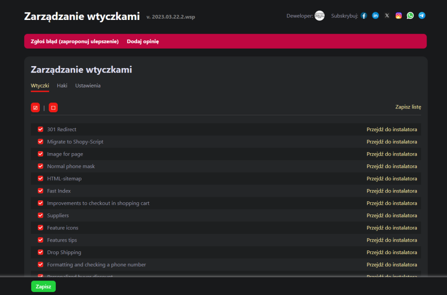 Zarządzanie wtyczkami Zarządzanie wtyczkami