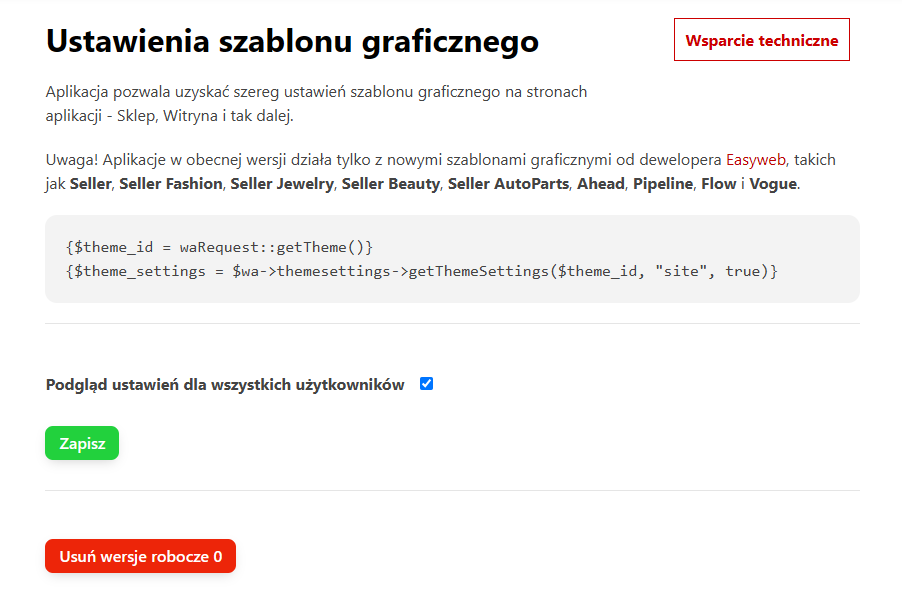 Ustawienia szablonów Ustawienia szablonów