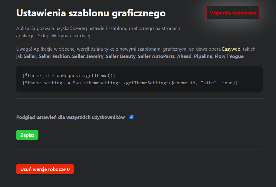 Ustawienia szablonów Ustawienia szablonów