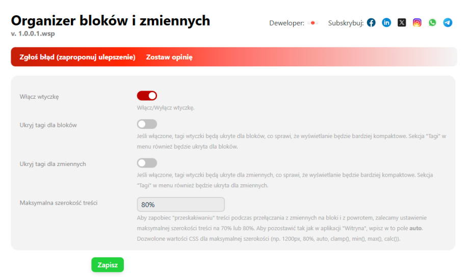 Organizer bloków i zmiennych Organizer bloków i zmiennych