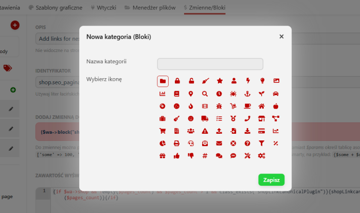 Organizer bloków i zmiennych