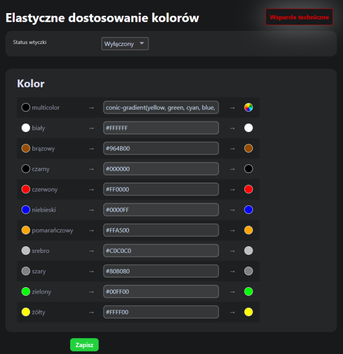 Elastyczne dostosowanie kolorów