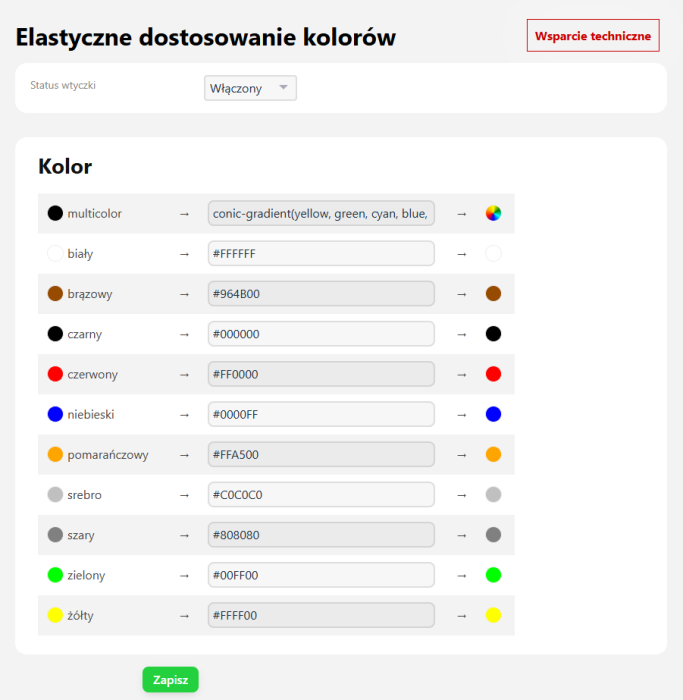 Elastyczne dostosowanie kolorów