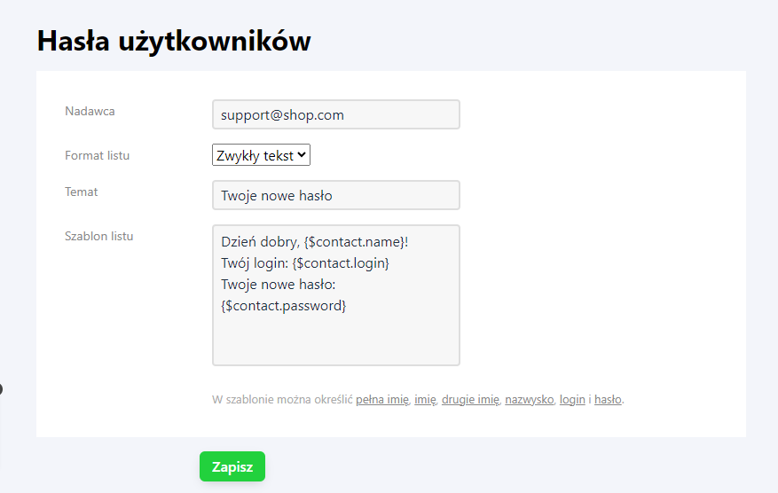 Hasła użytkowników