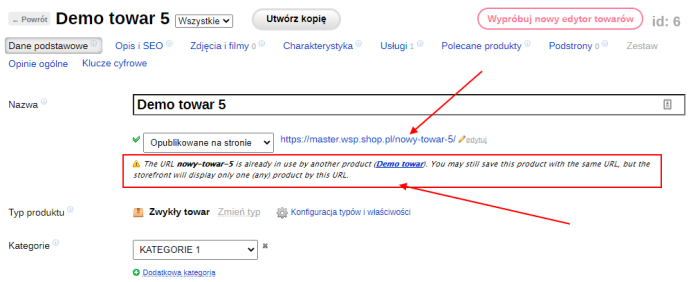 Towary o nie unikalnym adresie