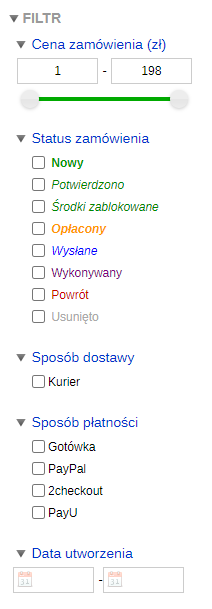 Filtr zamówień