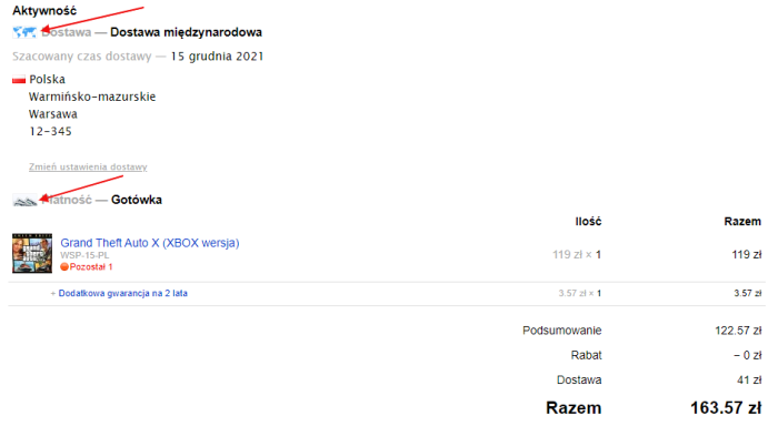 Ikona dostawy/płatności w zamówieniu