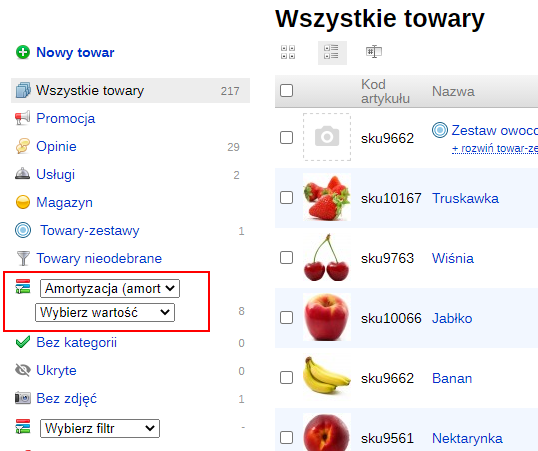 Filtr produktów na backendzie sklepu Filtr produktów na backendzie sklepu