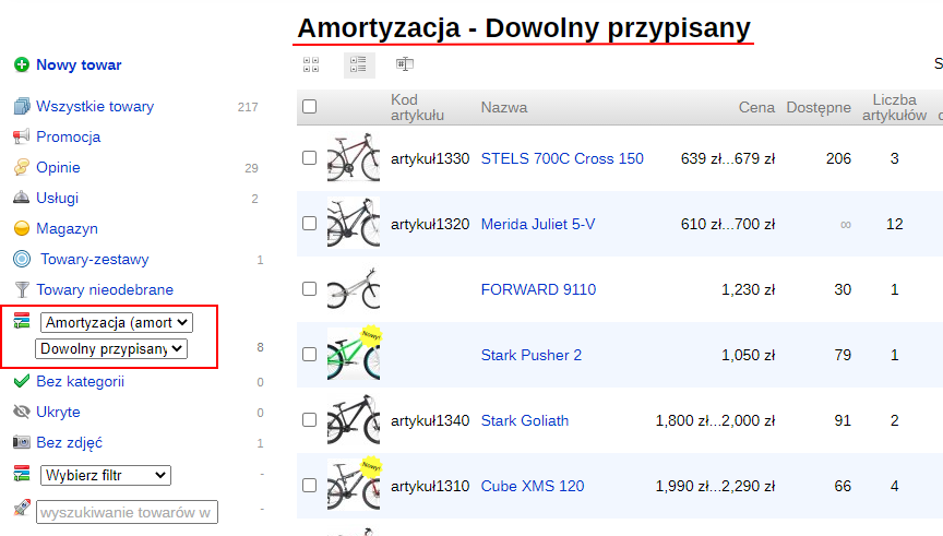 Filtr produktów na backendzie sklepu Filtr produktów na backendzie sklepu