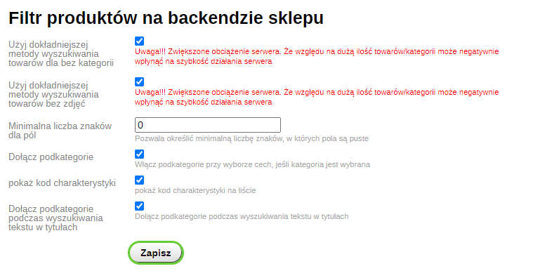 Filtr produktów na backendzie sklepu Filtr produktów na backendzie sklepu